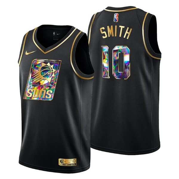 Men's Phoenix Suns #10 Jalen Smith 2021/22 Black Golden Edition Diamond Logo Black 75th Anniversary Stitched Basketball Jersey Men's Phoenix Suns #10 Jalen Smith 2021/22 Black Golden Edition Diamond Logo Black 75th Anniversary Stitched Basketball Jersey